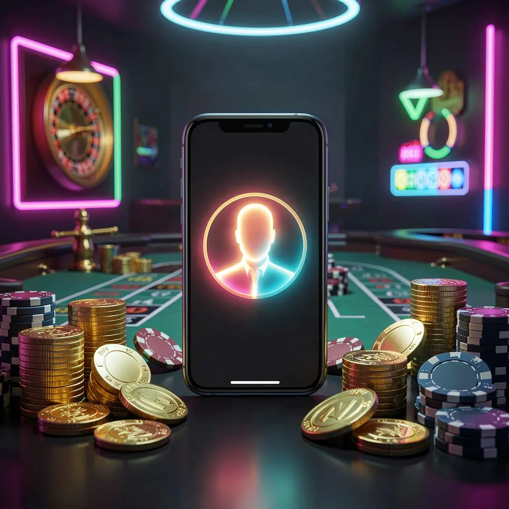 TKGG online casino login hero image featuring a modern phone with a glowing profile icon, roulette lights in the background, and golden coins and poker chips in a premium dark neon atmosphere TKGG online casino login hero image featuring a modern phone with a glowing profile icon, roulette lights in the background, and golden coins and poker chips in a premium dark neon atmosphere