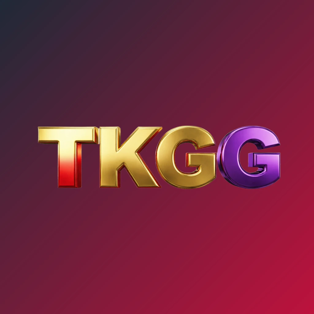 Bright premium TKGG logo with thick uppercase typography in vivid gold, red, and purple colors, polished metallic finish, strong visual impact on a transparent background, designed as a horizontal rectangular wordmark for website header Bright premium TKGG logo with thick uppercase typography in vivid gold, red, and purple colors, polished metallic finish, strong visual impact on a transparent background, designed as a horizontal rectangular wordmark for website header